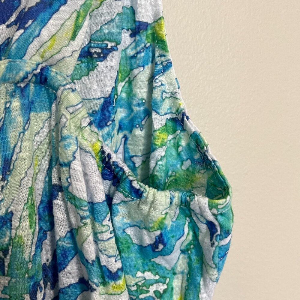 Tango Mango Tropical Palm Leaf Coasta Jungle Blue and Green Sundress Size Medium - Picture 6 of 12